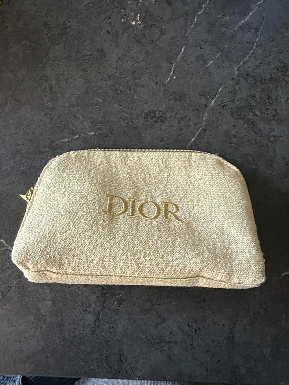 Dior Gold Bouclé Makeup Pouch with Embroidered Logo